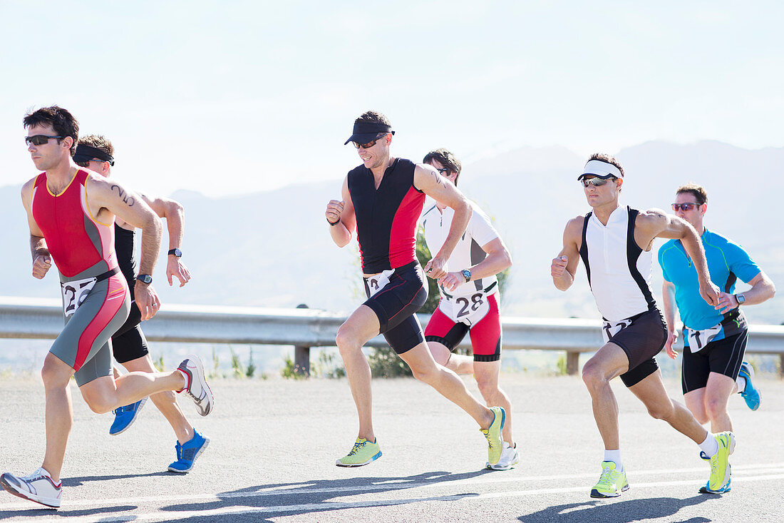 Runners in race on rural road