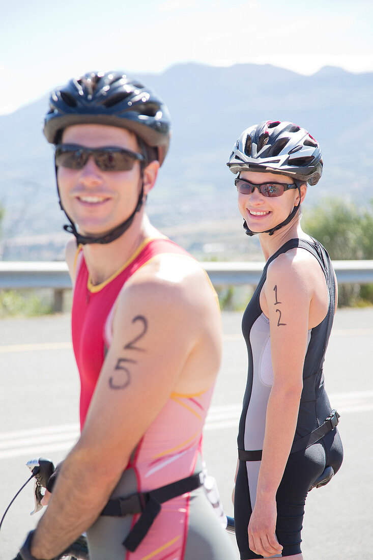 Cyclists smiling before race