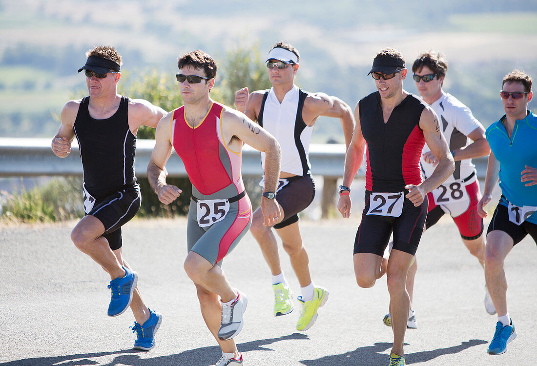 Runners in race on rural road