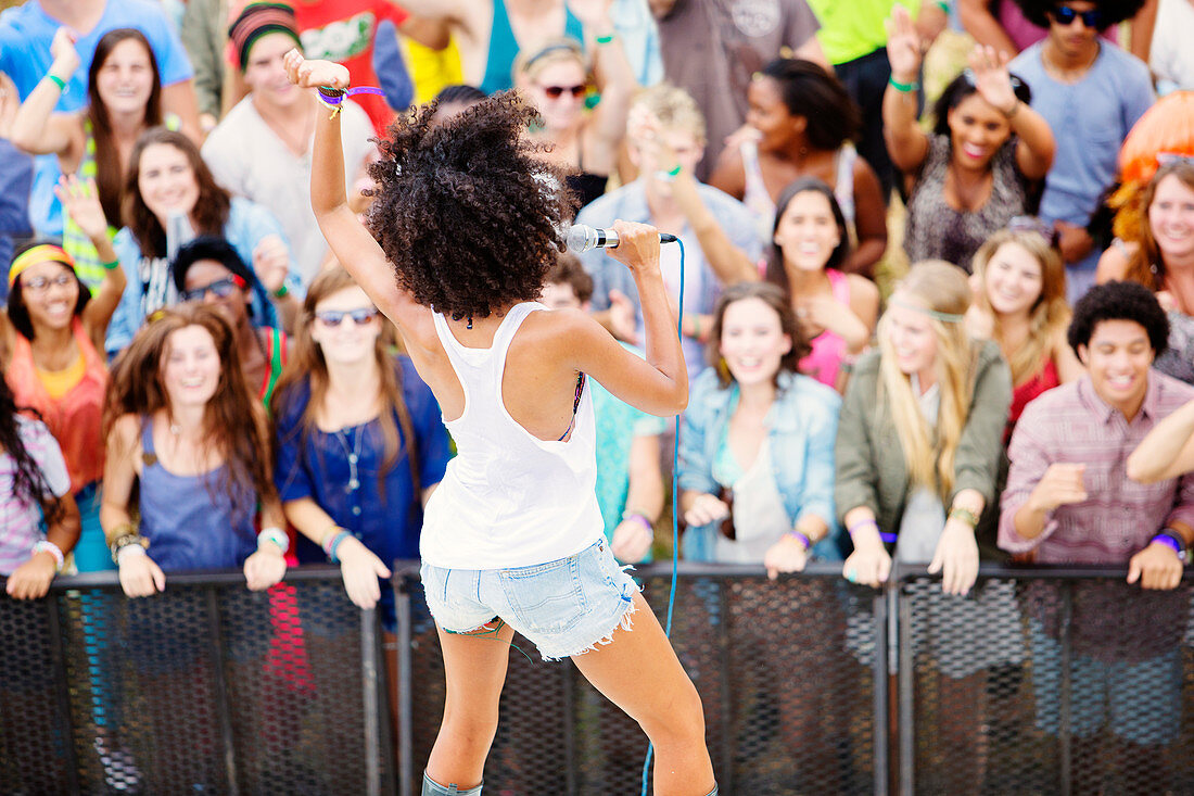 Fans watching performer at music festival