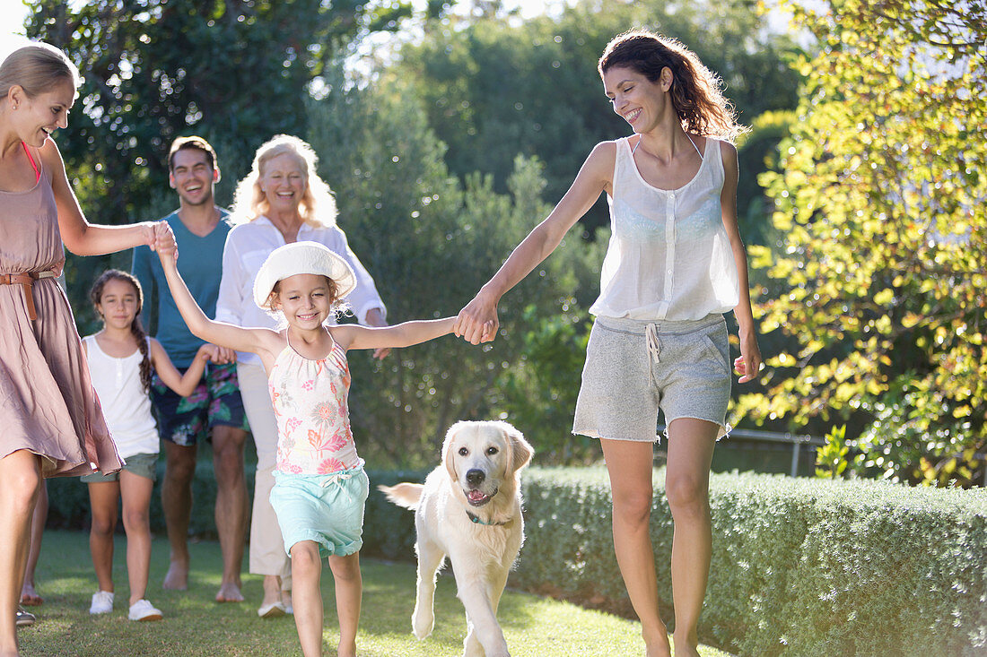 Family walking together in park