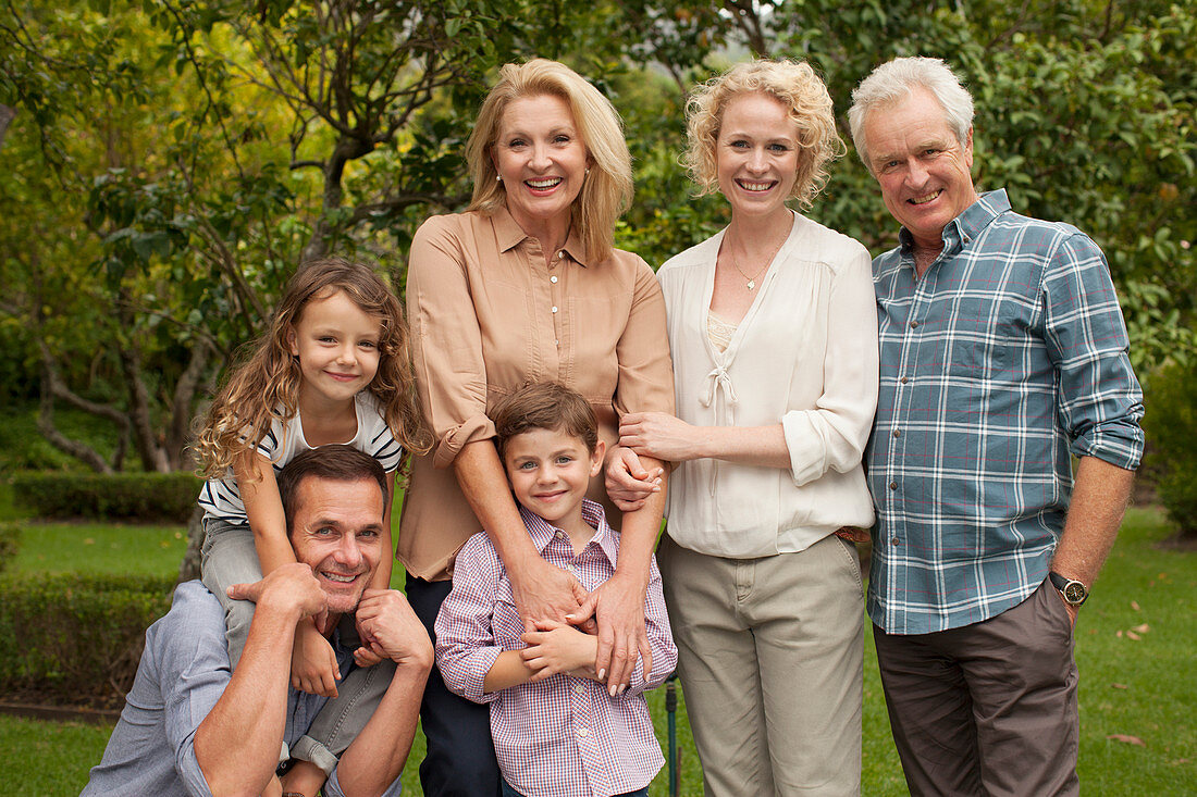 Multi-generation family smiling