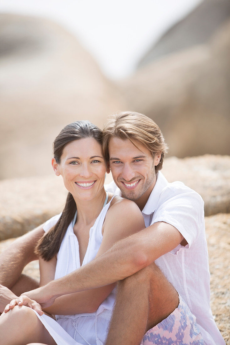 Couple smiling together outdoors