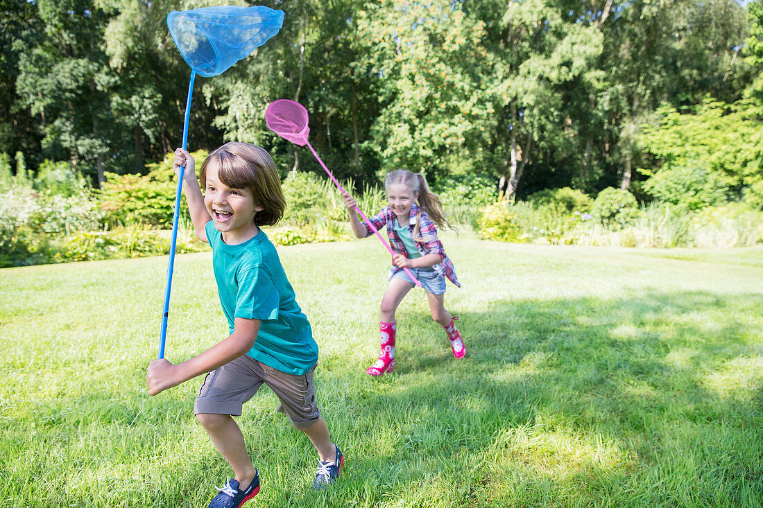 Boy and girl running