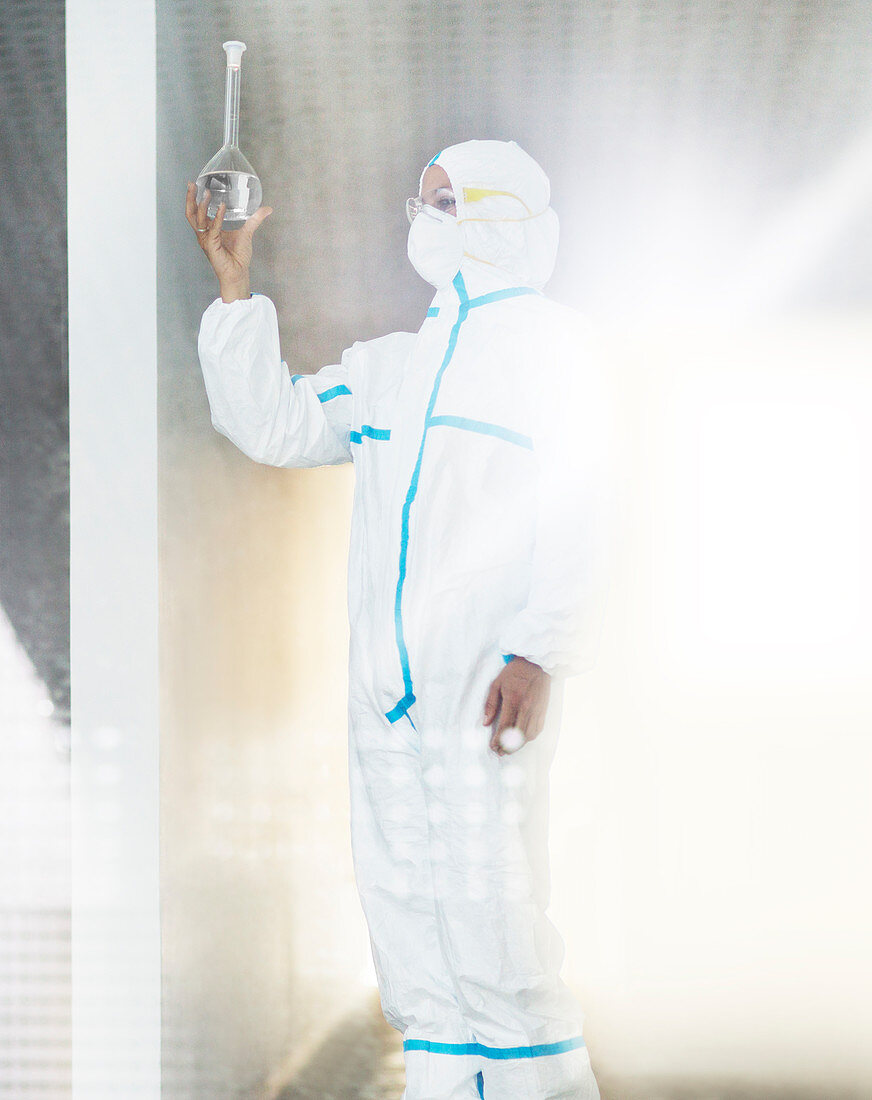 Scientist in clean suit