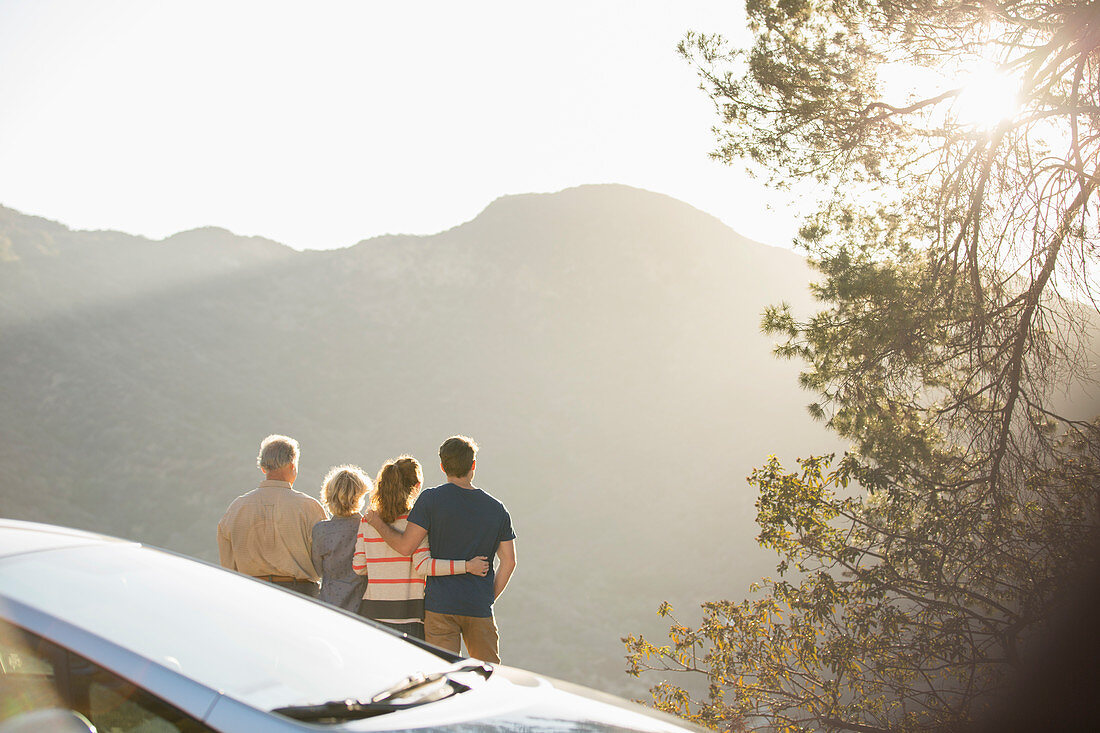 Family looking at mountain view