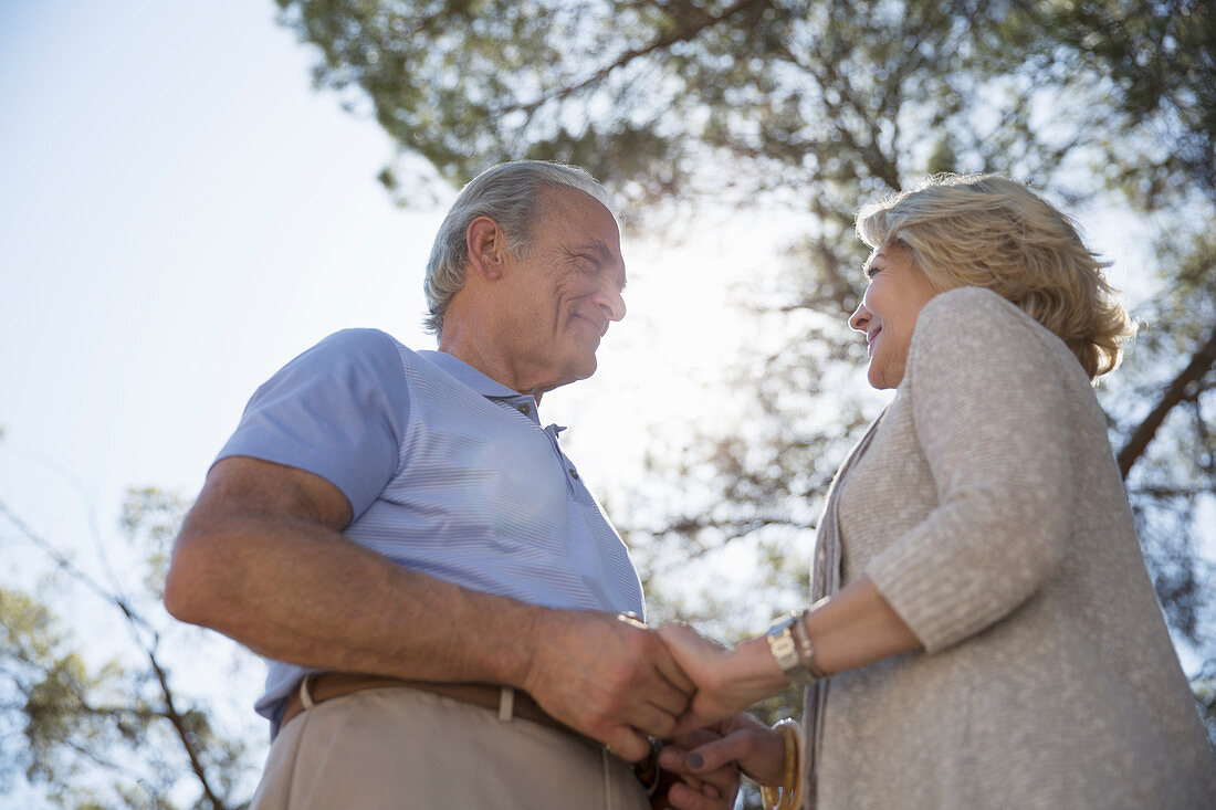 Happy senior couple holding hands