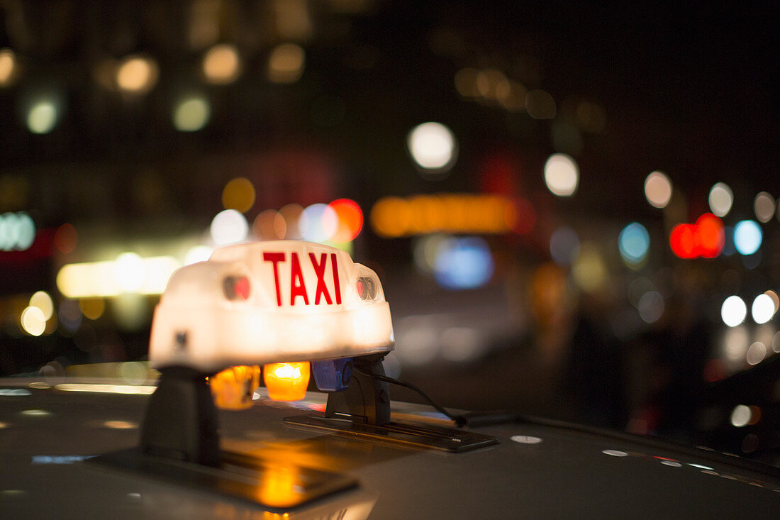 Illuminated Parisian taxi light, Paris