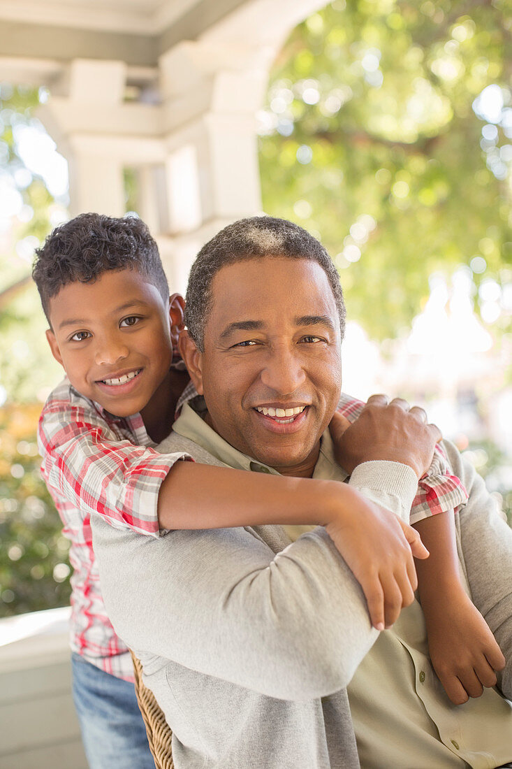 Close up Grandfather and grandson hugging