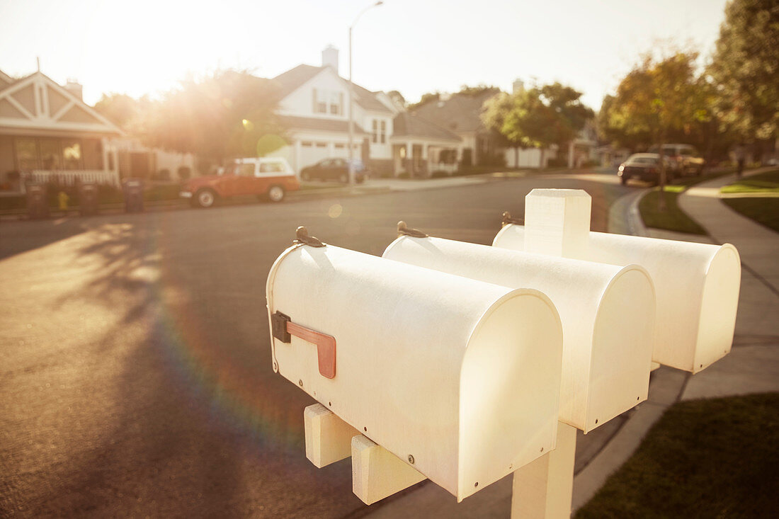 Mailboxes on suburban street