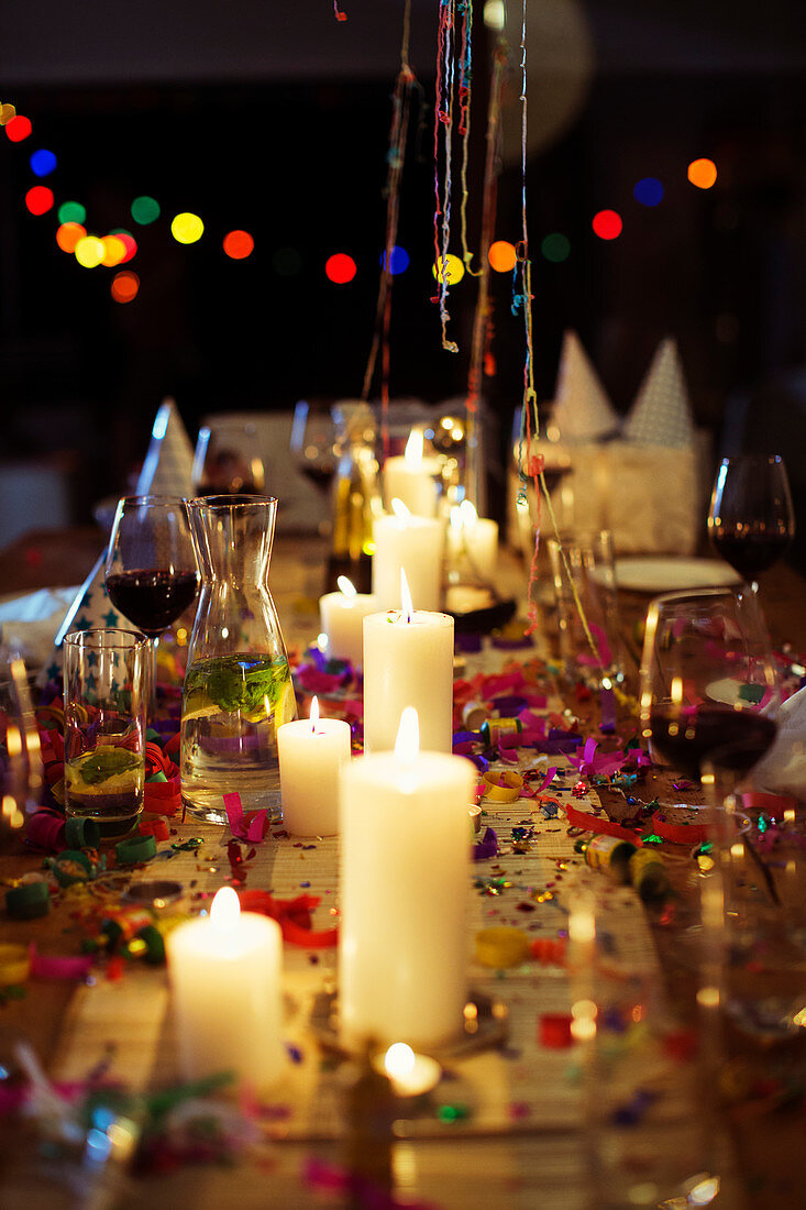 Lit candles on table at party