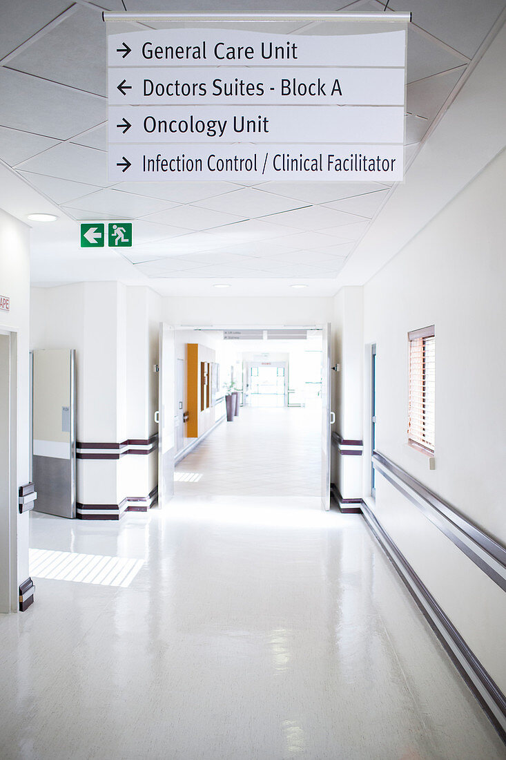 Signs in hospital hallway