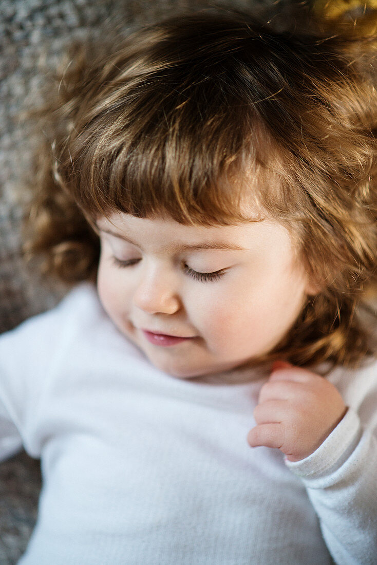 Close up of sleeping girl's face