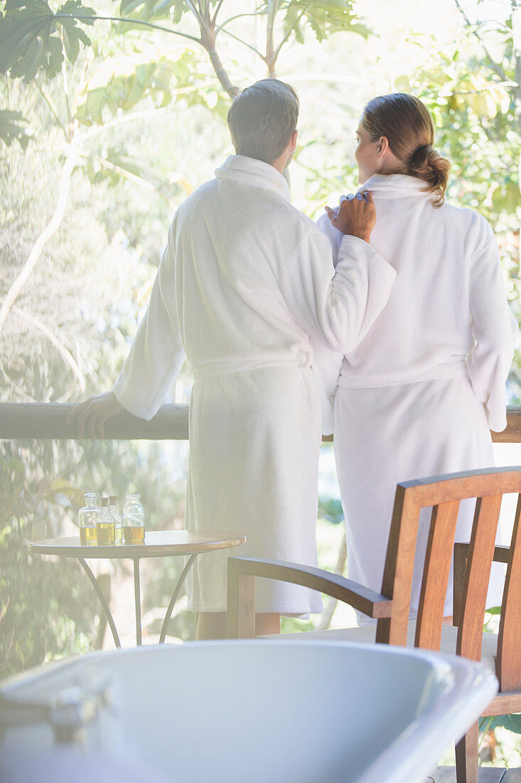 Couple relaxing together in spa