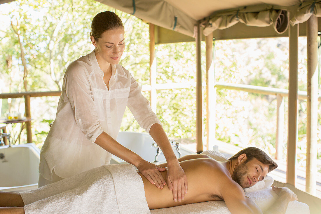 Man having massage in spa