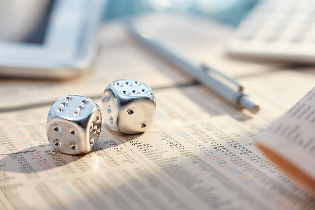 Close up of silver dice
