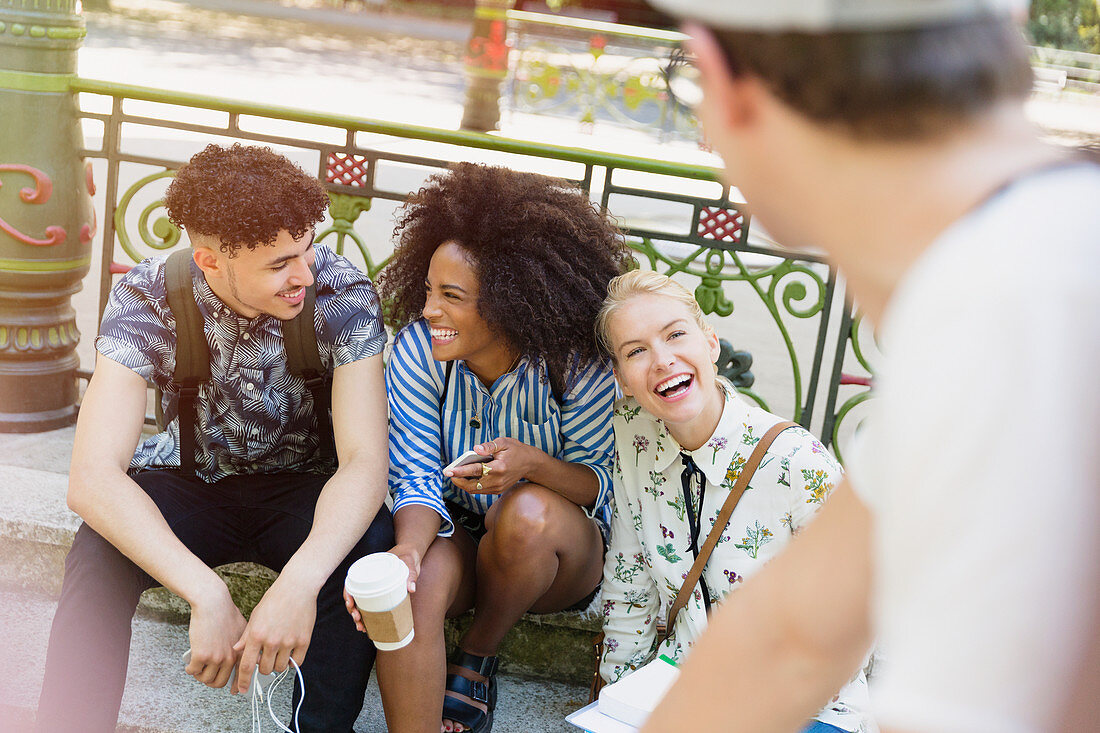 Friends hanging out in park