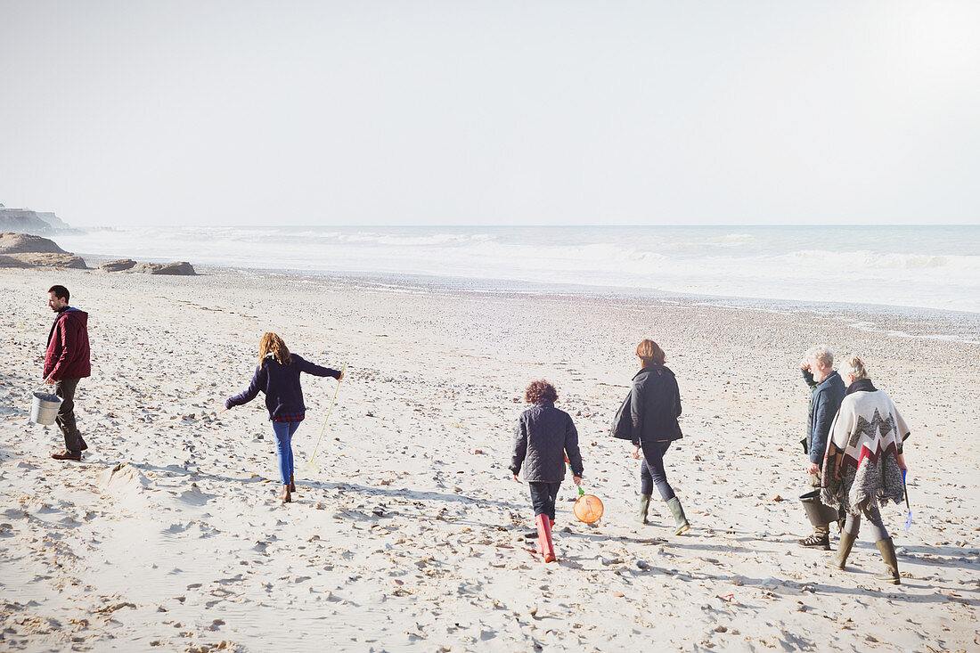 Multi-generation family on sunny beach