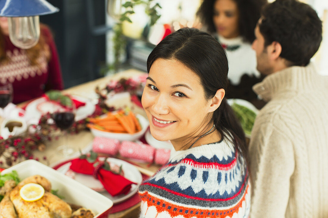 Woman at Christmas dinner