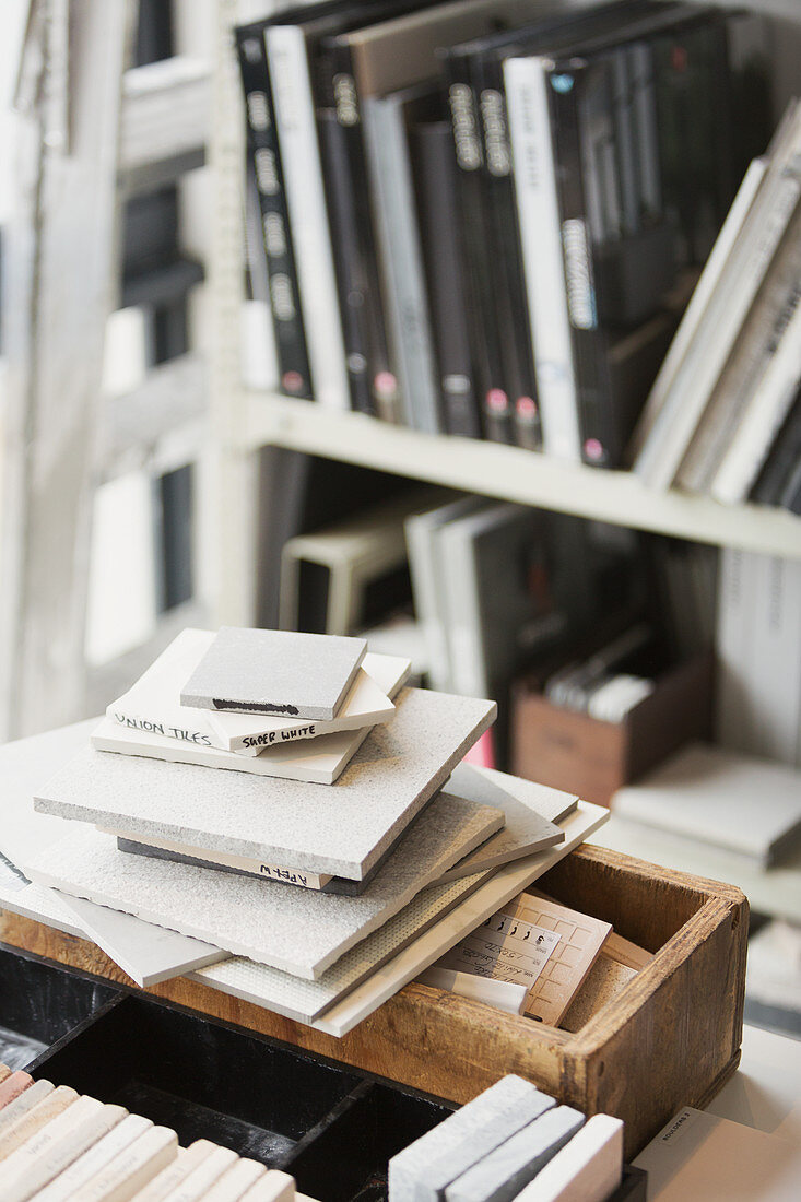 Granite swatches on desk