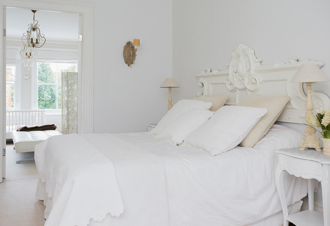 Home showcase interior white bed and bedroom
