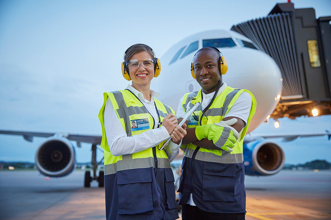 Portrait confident air traffic control ground crew