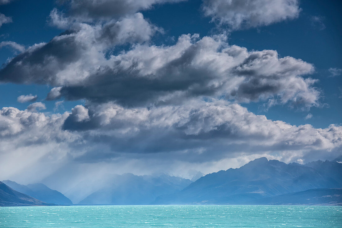 Fluffy clouds above Lake Pukaki, New Zealand