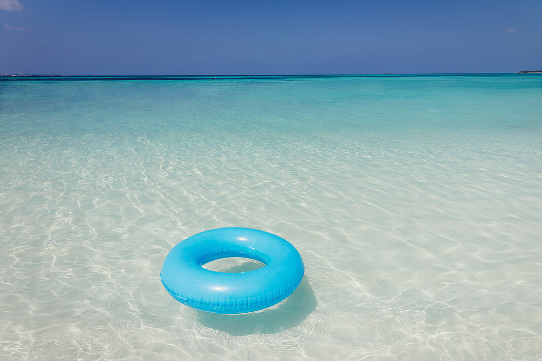 Blue inflatable ring floating