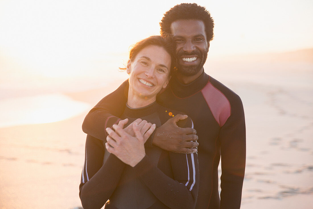 Portrait affectionate couple hugging