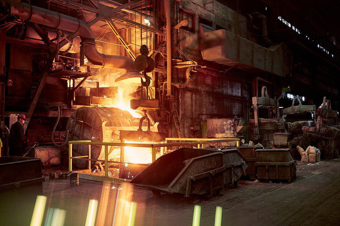 Molten furnace in dark steel mill