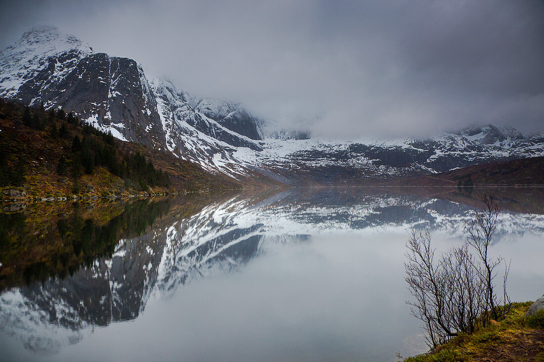 Reflection of mountains in water, Norway