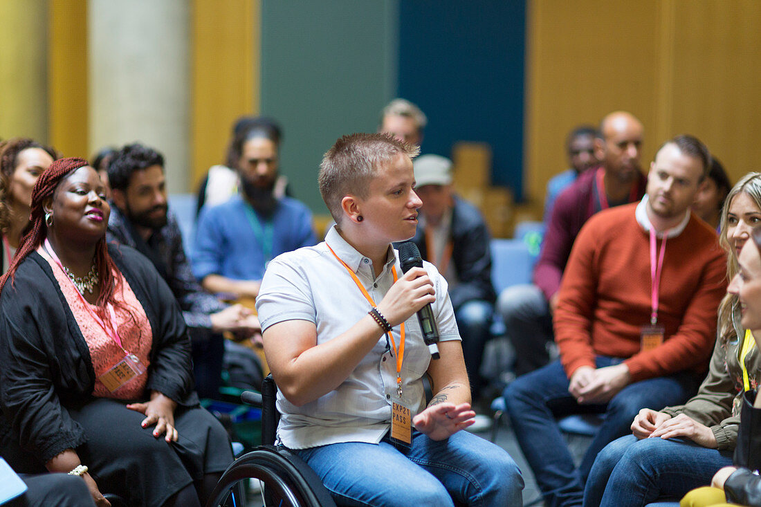 Female speaker in wheelchair talking