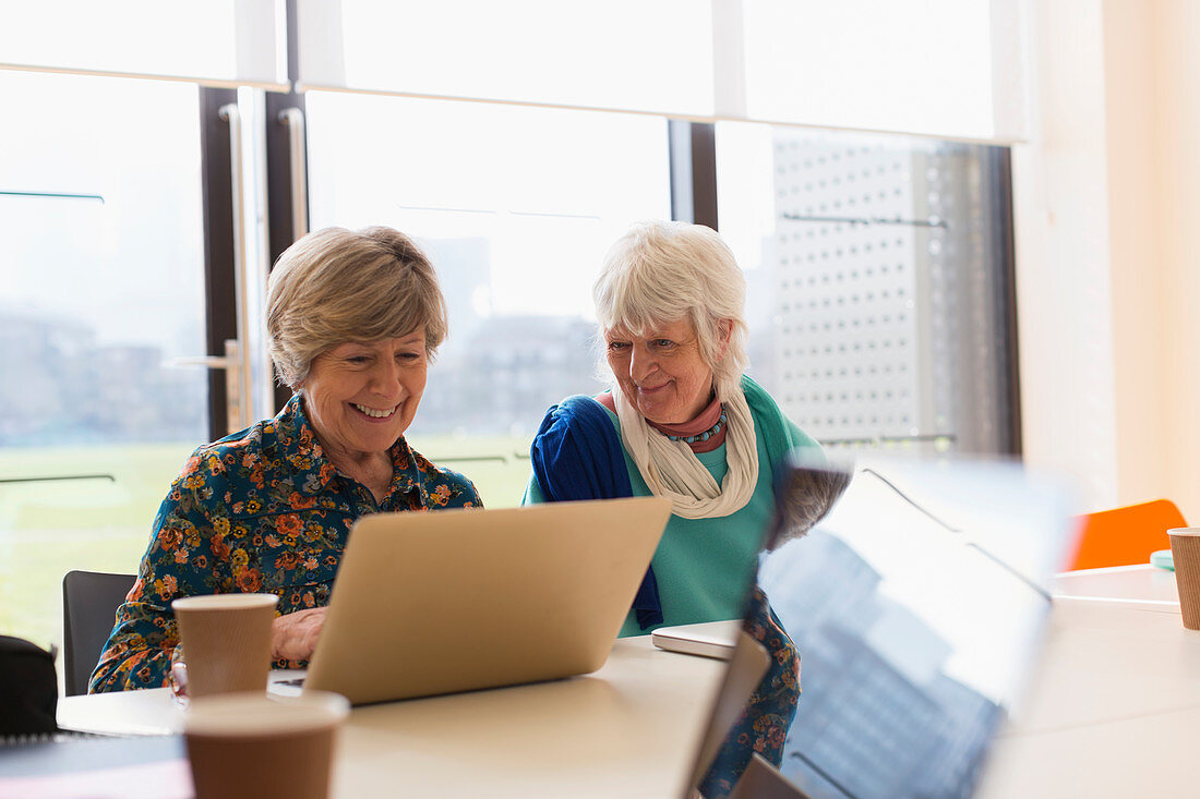 Senior businesswomen using laptop in meeting