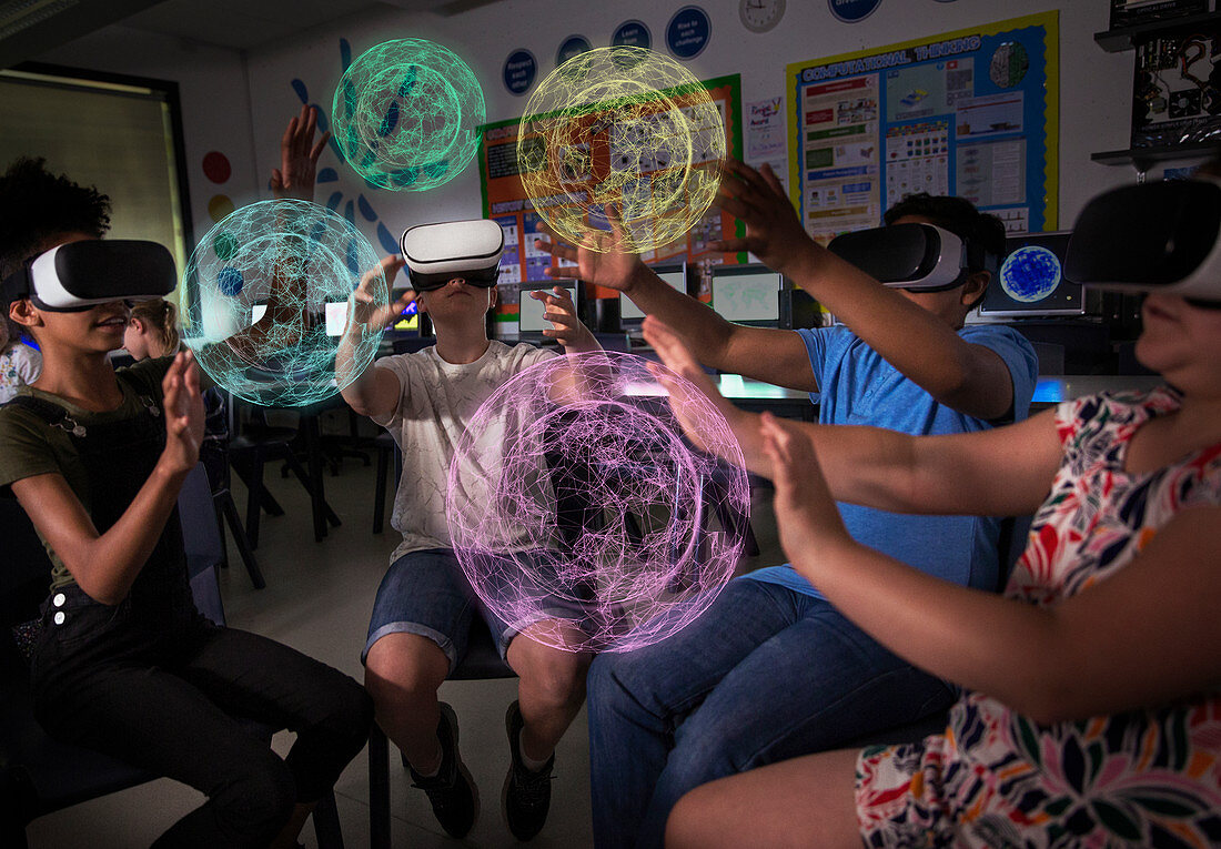 school students using VR simulators