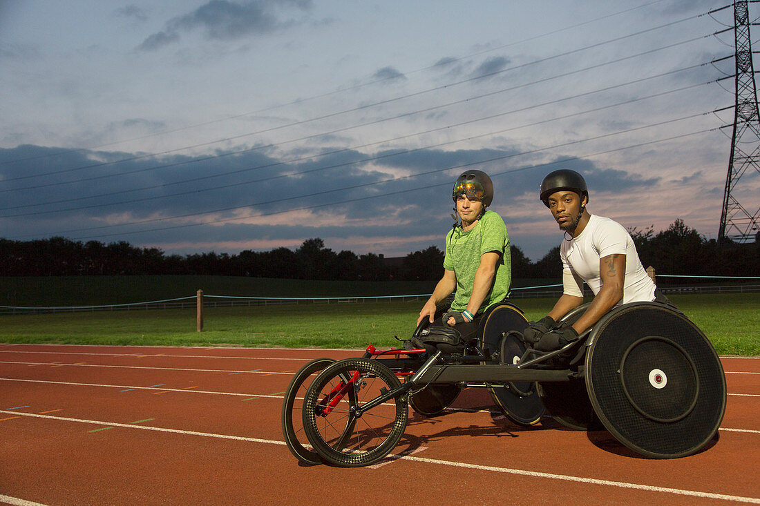 Paraplegic athletes training for wheelchair race