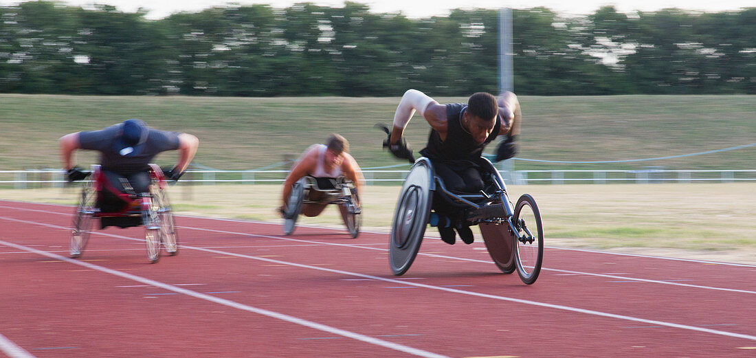 Paraplegic athletes in wheelchair race