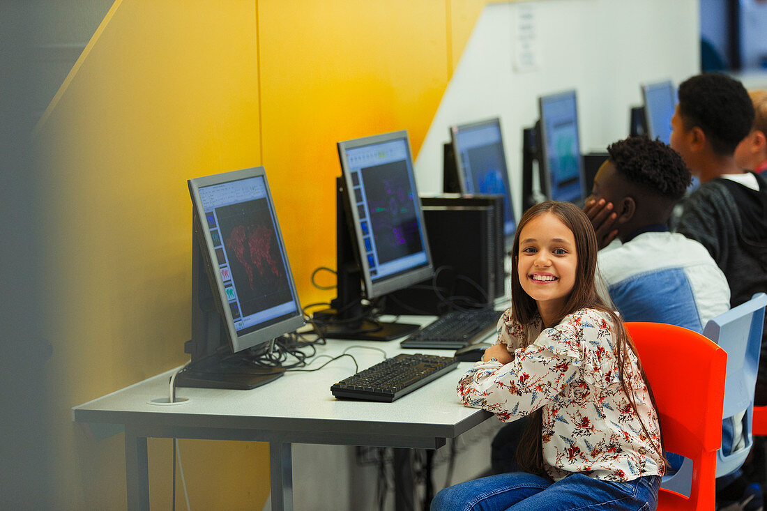 Portrait student using computer