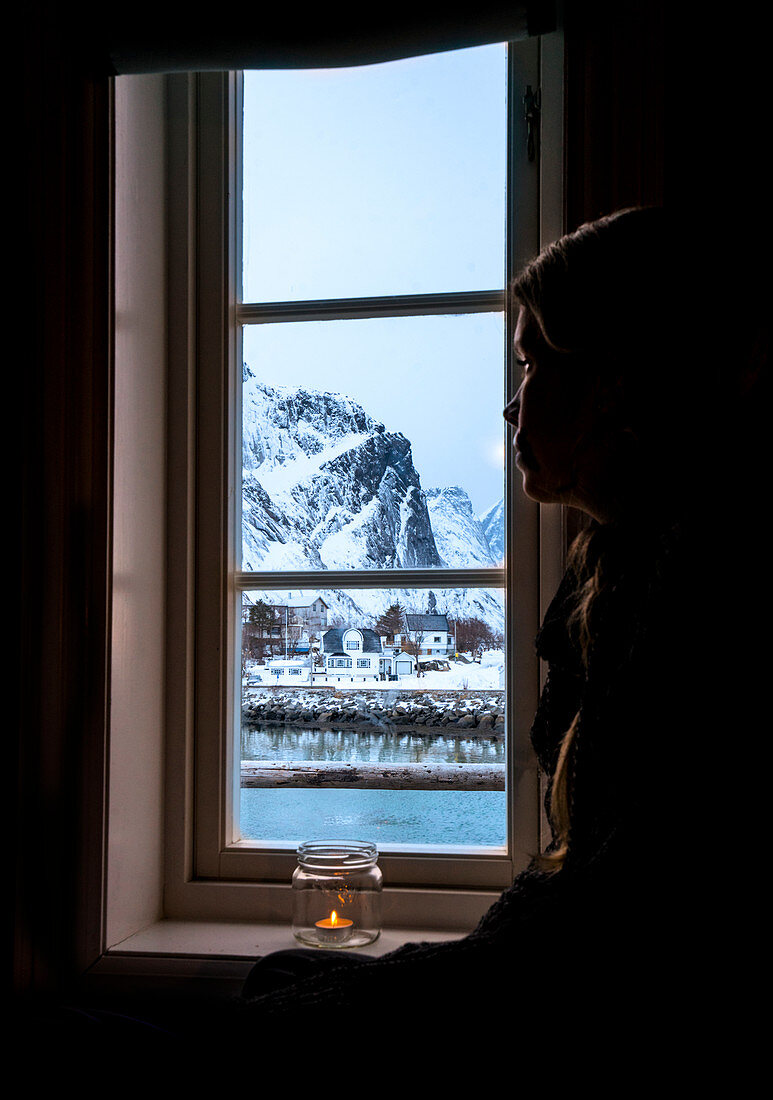Pensive woman, Lofoten Islands, Norway