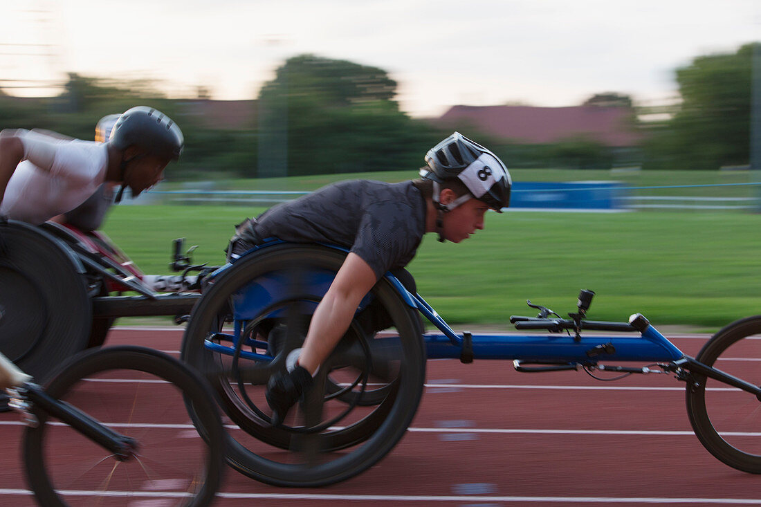 Determined paraplegic athletes in wheelchair race