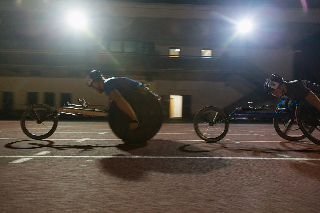 Paraplegic athlete during wheelchair race