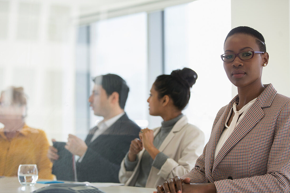 Portrait businesswoman in conference room meeting