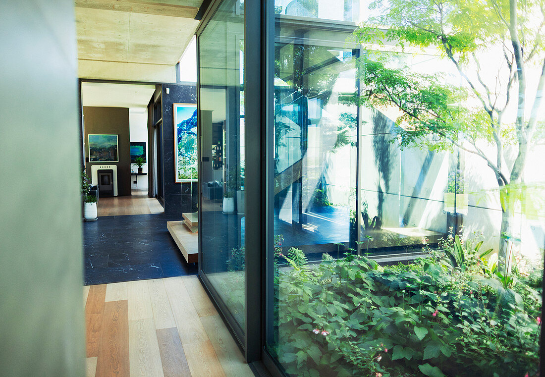 Modern, luxury home showcase interior with courtyard