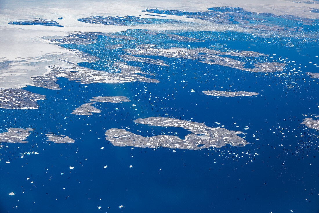 Aerial view melting polar ice cap Greenland