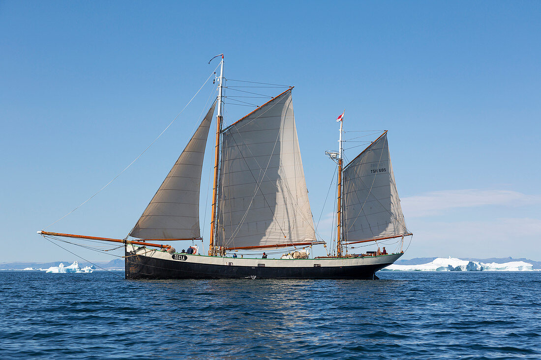 Ship sailing on arctic Atlantic Ocean Greenland