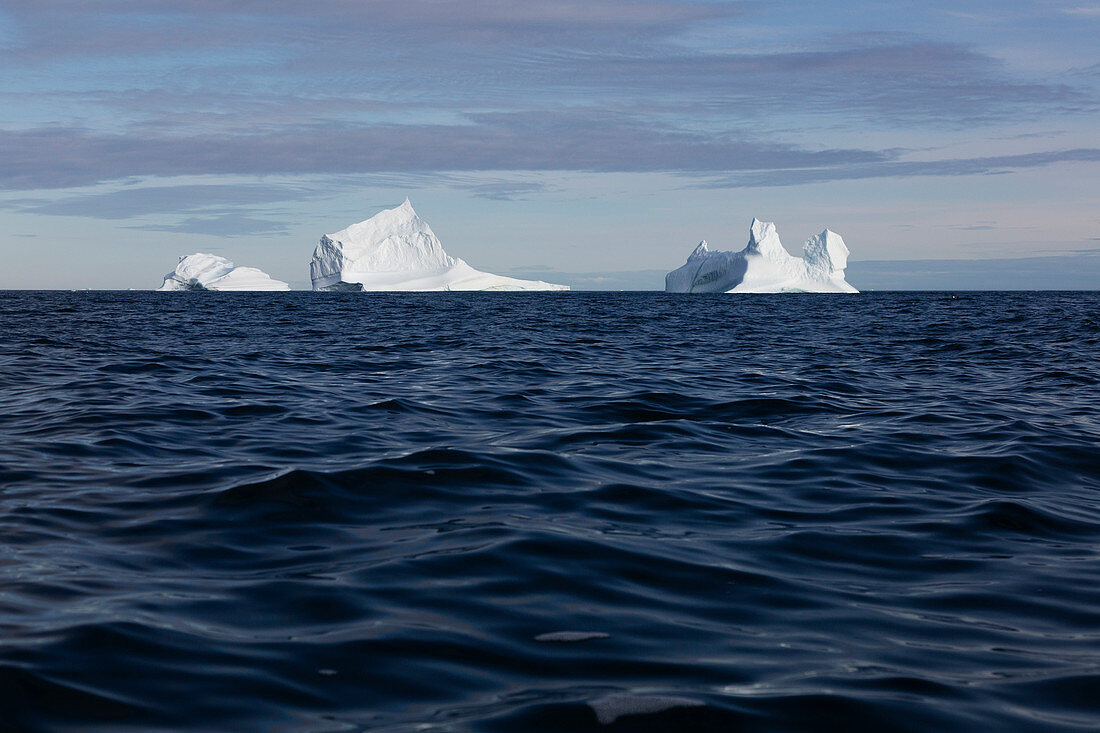Majestic icebergs over blue Atlantic Ocean Greenland