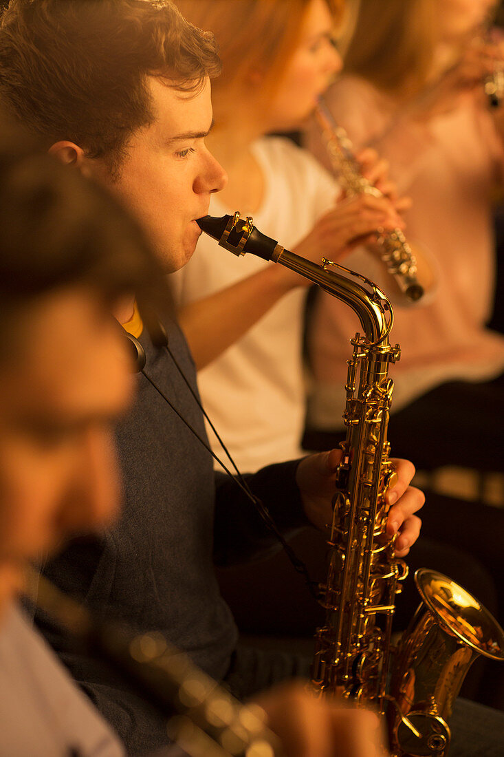 Saxophonists performing