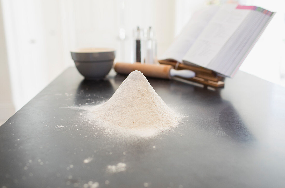 Flour heap on kitchen counter