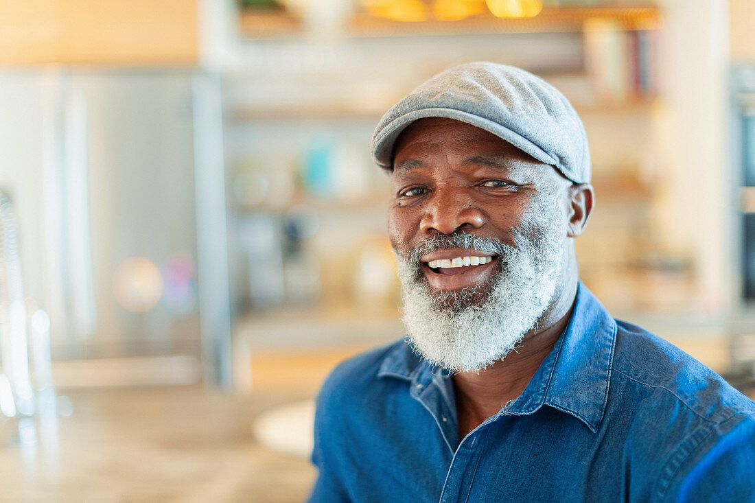 Portrait happy, smiling man with white beard