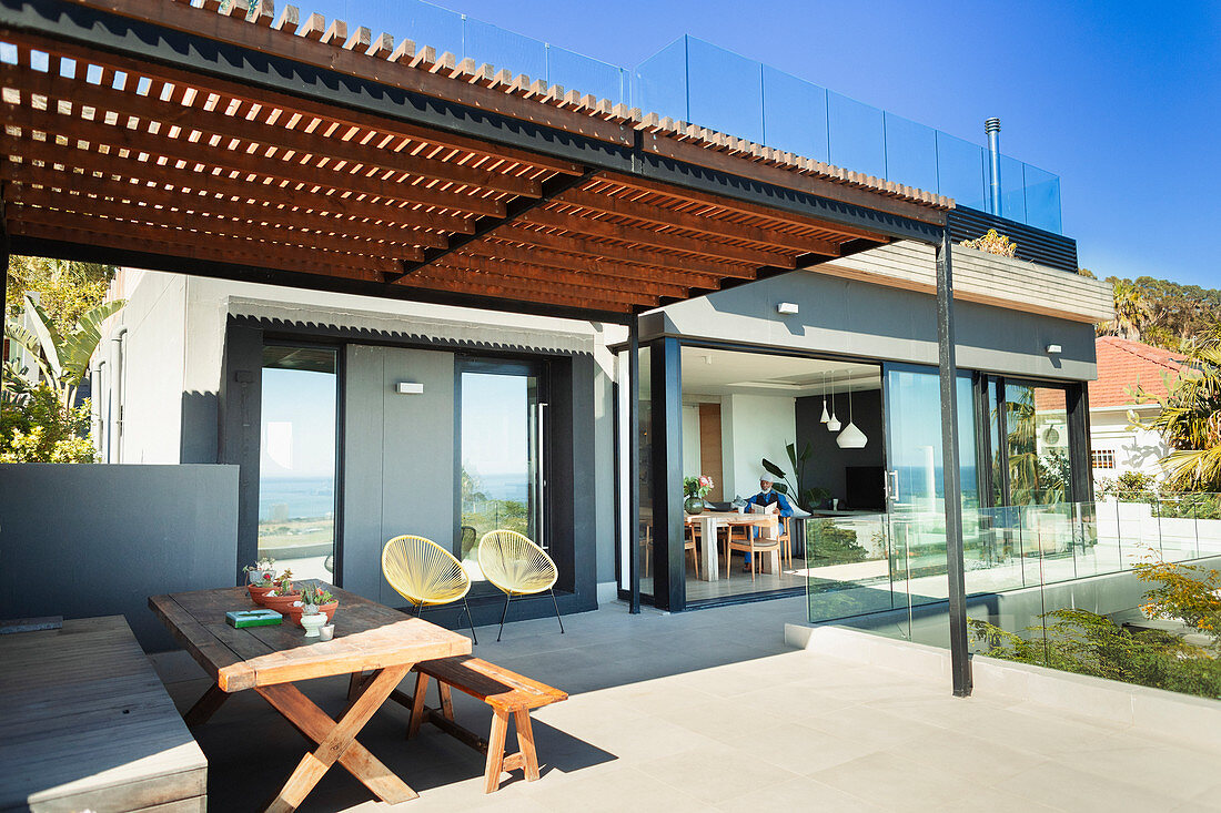 Sunny, modern home showcase patio
