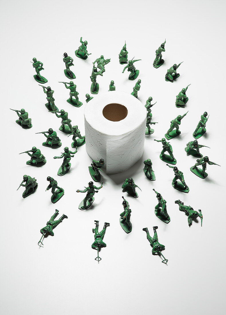 Toy soldiers guarding toilet paper